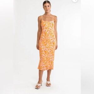 Floral Orange Midi Dress